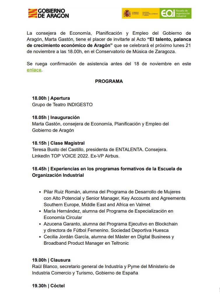 Economía y EOI organizan la jornada “Talento, palanca de crecimiento económico de Aragón”