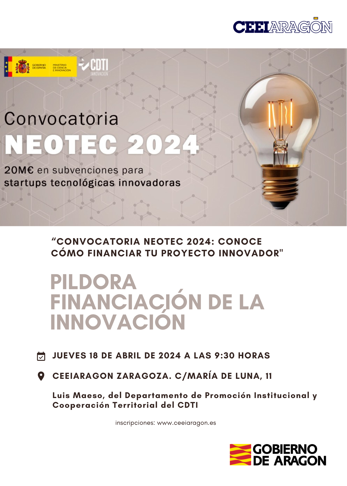 Píldora financiación de la innovación "Convocatoria NEOTEC: conoce cómo financiar tu proyecto innovador"